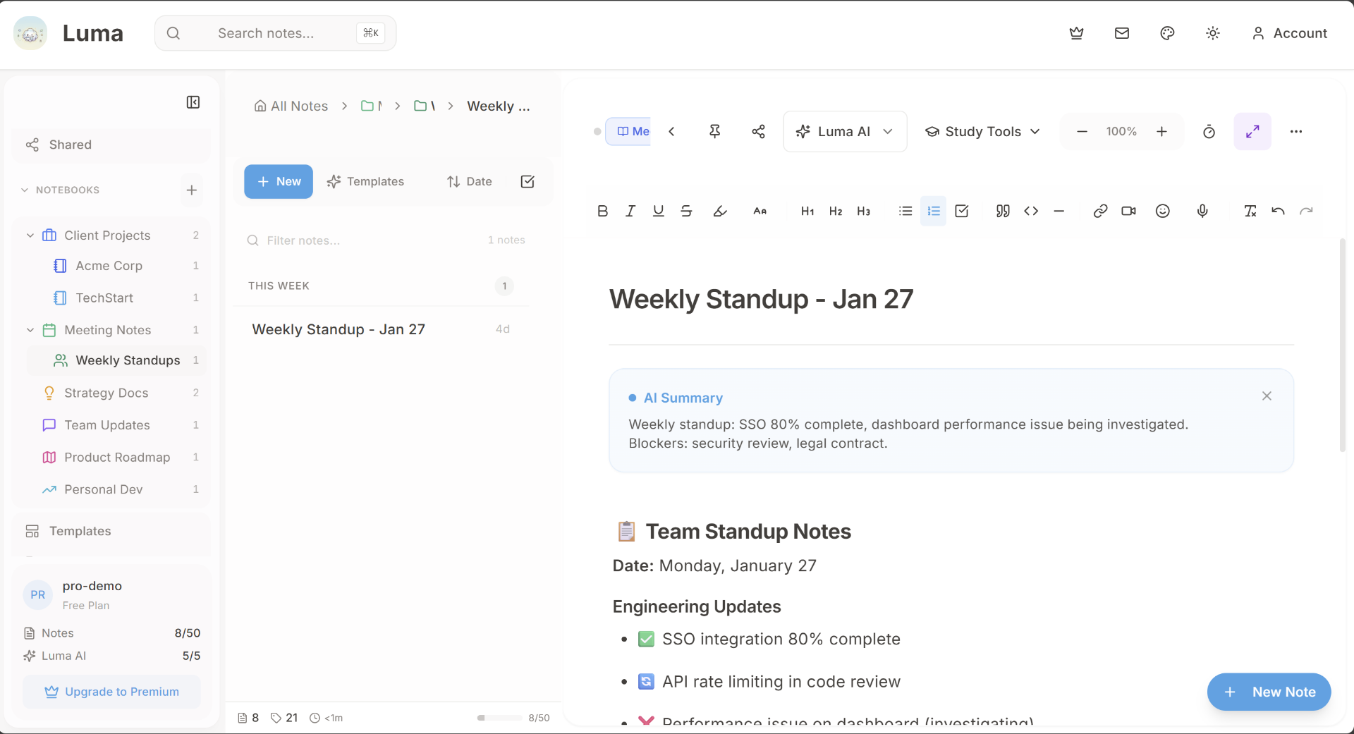 Luma Professional Dashboard